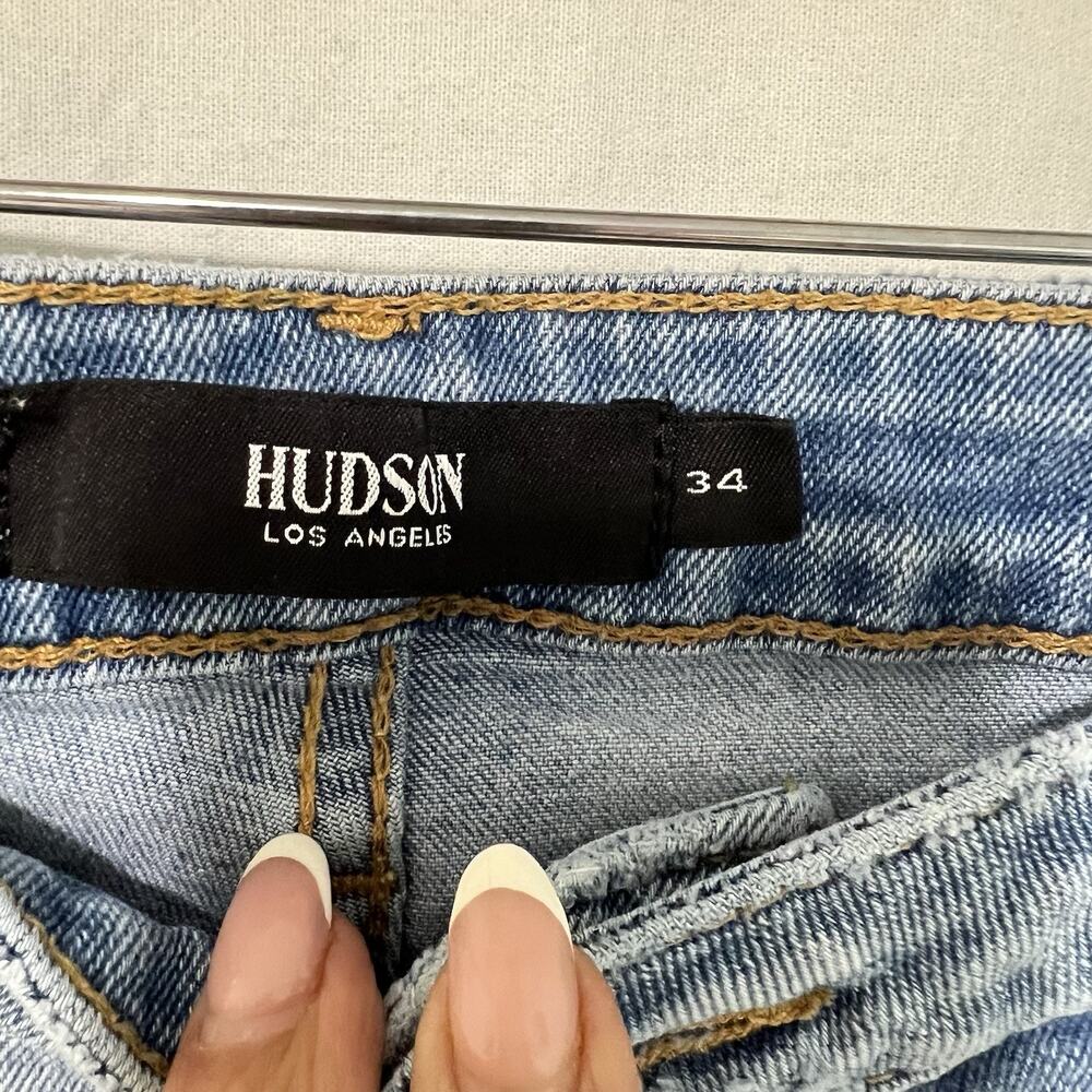 Hudson Barbara High Rise Super Skinny Jeans Blue Women Size 34 Distressed - Picture 4 of 12